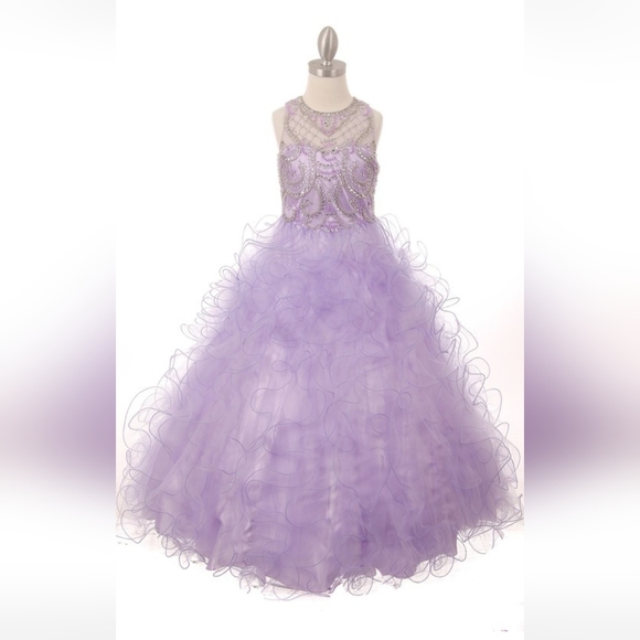 Rhinestone beaded bodice with ruffled skirt